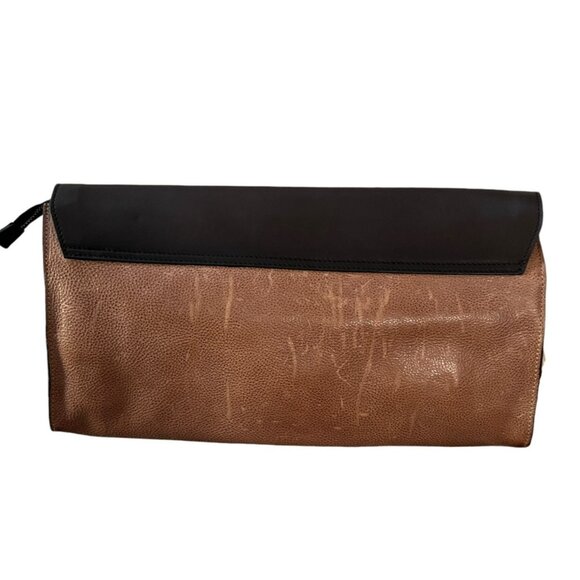 Brunello Cucinelli Leather Clutch Colorblock Brown Tan NWT - Picture 6 of 16
